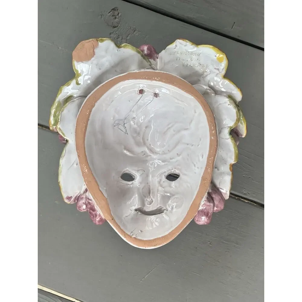 VTG Ceramiche Villani Firenze Italy Wall Mask Grape Leaf Ceramic Face Art Signed